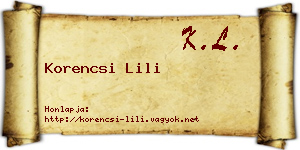 Korencsi Lili névjegykártya