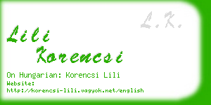 lili korencsi business card